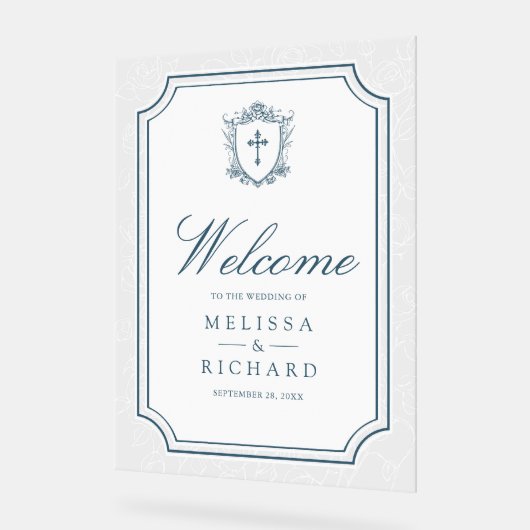 Victorian Dusty Blue Catholic Wedding Welcome Acrylschild (Winkel)
