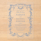 Victorian Dusty Blue Wedding Monogram Acryleinladungen (Vorderseite)