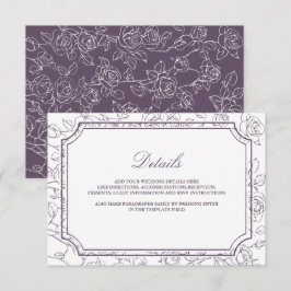 Victorian Dusty Purple Line Art Wedding Details Begleitkarte