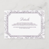 Victorian Dusty Purple Line Art Wedding Details Begleitkarte (Vorderseite)