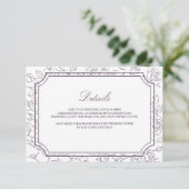 Victorian Dusty Purple Line Art Wedding Details Begleitkarte (Stehend Vorderseite)