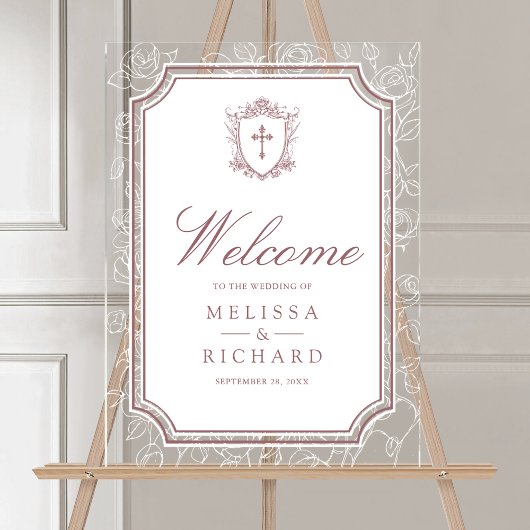 Victorian Dusty Rose Catholic Wedding Welcome Acrylschild