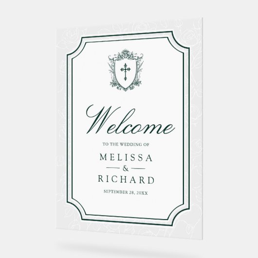 Victorian Emerald Catholic Wedding Welcome Acrylschild (Winkel)