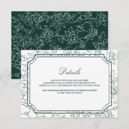 Victorian Emerald Green Line Art Wedding Details Begleitkarte