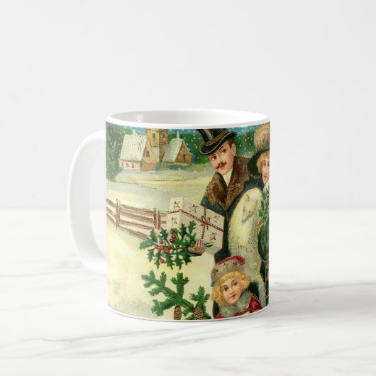 Victorian family in the snow Christmas scene Kaffeetasse (Vorderseite Links)