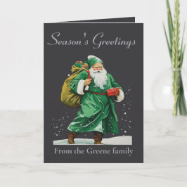 Victorian Father Christmas Wearing Green Robes Cut Karte