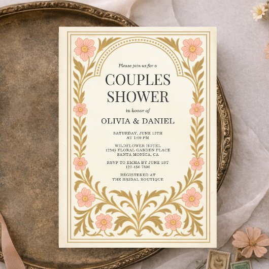 Victorian Floral Art Nouveau Couples Shower Einladung