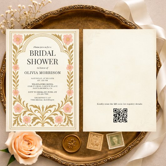 Victorian Floral Art Nouveau QR Code Bridal Shower Einladung