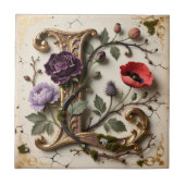 Victorian Floral Gold Letter L Monogram Fliese (Vorderseite)