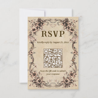 Victorian Floral Wedding QR Code RSVP Karte