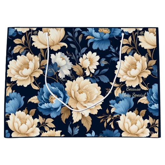 Victorian flowers blue Gift Bag Große Geschenktüte (Vorderseite)