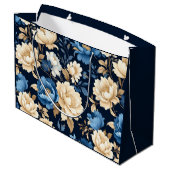 Victorian flowers blue Gift Bag Große Geschenktüte (Rückseite Schrägansicht)