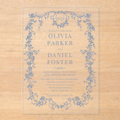 Victorian French Dusty Blue Wedding Monogram Acryleinladungen (Vorderseite)