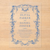 Victorian French Royal Blue Wedding Monogram Acryleinladungen (Vorderseite)
