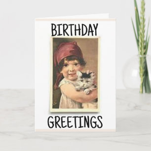 VICTORIAN GIRL MIT KATZE VINTAGE GRUßKARTE KARTE