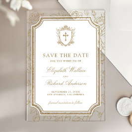 Victorian Gold Catholic Wedding Save the Date Acryleinladungen