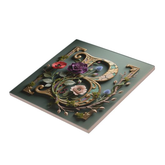 Victorian Gold Teal Letter B Monogram Fliese (Seite)