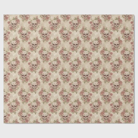 Victorian Gothic Skull & Rose Wrapping Paper Geschenkpapier (Flach)