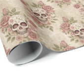 Victorian Gothic Skull & Rose Wrapping Paper Geschenkpapier (Rolleneckpunkt)
