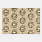 Victorian Gothic Skulls Damask Vintage Geschenkpapier Set (Vorderseite 2)