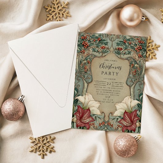 Victorian Holly & Amaryllis Christmas Einladung