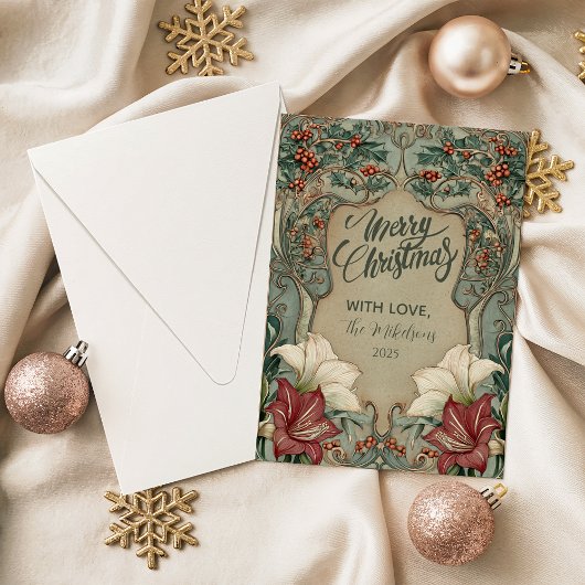 Victorian Holly & Amaryllis Christmas Feiertagskarte