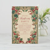 Victorian Holly & Berry Christmas Einladung (Stehend Vorderseite)
