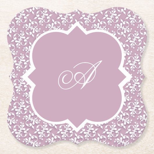 Victorian Lace Pink Monogram Paper Coaster Untersetzer (Vorderseite)
