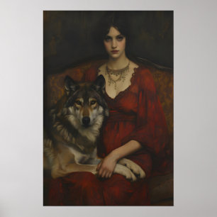 Victorian-Lady mit Wolf Kunst-Druck, Gothic Poster