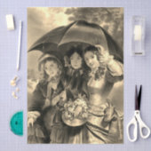Victorian lady umbrella rainy day sepia seidenpapier (Handwerk)