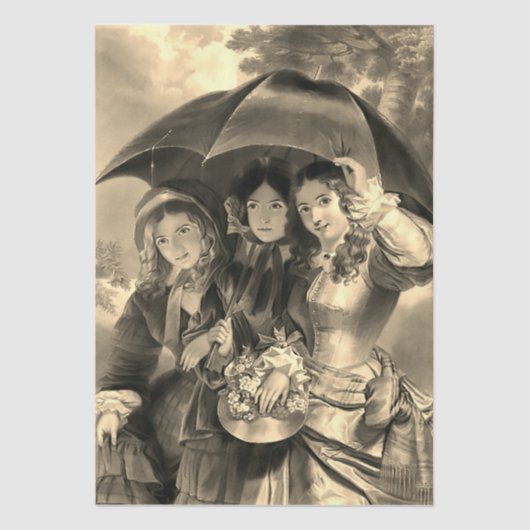 Victorian lady umbrella rainy day sepia seidenpapier (Vorderseite)