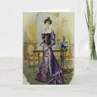 Victorian Lady–Vintage French Fashion–Yellow Dress Feiertagskarte