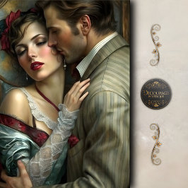 Victorian Lovers Intimate Embrace Decoupage Seidenpapier