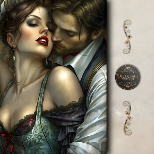 Victorian Lovers Seductive Embrace Decoupage Seidenpapier