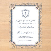 Victorian Navy Blue Catholic Wedding Save the Date Acryleinladungen (Vorderseite)