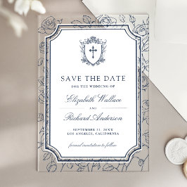 Victorian Navy Blue Catholic Wedding Save the Date Acryleinladungen