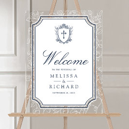 Victorian Navy Blue Catholic Wedding Welcome Acrylschild