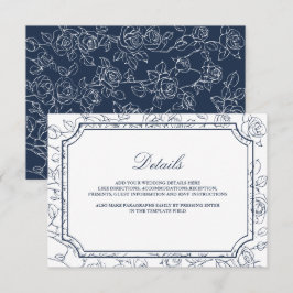 Victorian Navy Blue Line Art Wedding Details Begleitkarte
