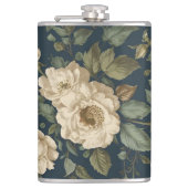 Victorian Navy & Cream Floral Botanical Blanket Flachmann (Vorderseite)