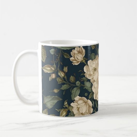 Victorian Navy & Cream Floral Botanical Blanket Kaffeetasse (Links)