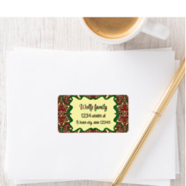 Victorian paisley pattern elegant red green gold adressaufkleber