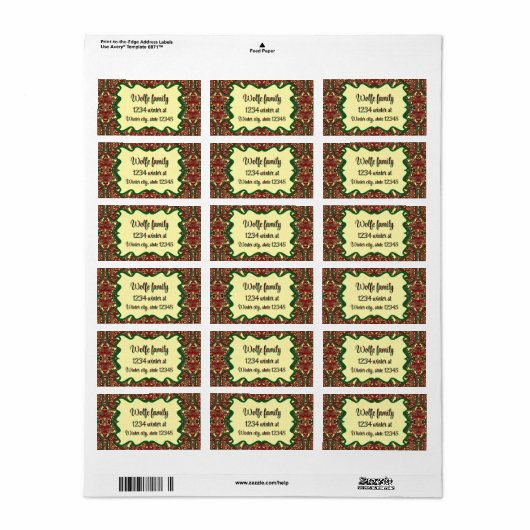 Victorian paisley pattern elegant red green gold adressaufkleber (Vorne)