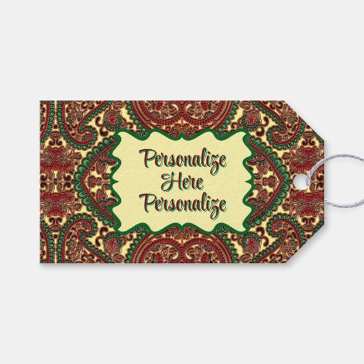 Victorian paisley pattern elegant red green gold geschenkanhänger (Vorderseite (Horizontal))