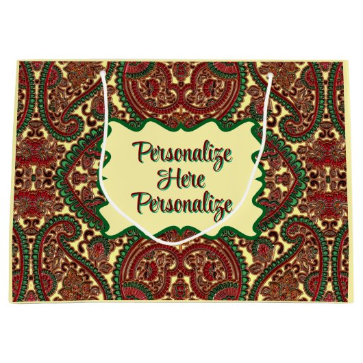Victorian paisley pattern elegant red green gold große geschenktüte (Vorderseite)