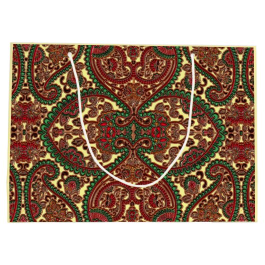Victorian paisley pattern elegant red green gold große geschenktüte (Rückseite)