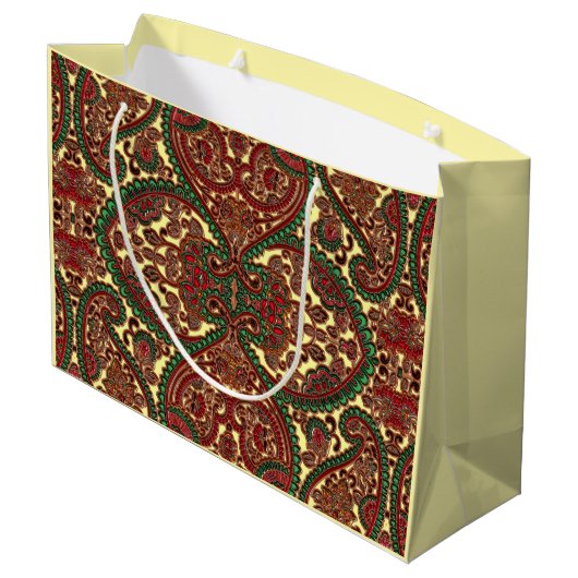 Victorian paisley pattern elegant red green gold große geschenktüte (Rückseite Schrägansicht)