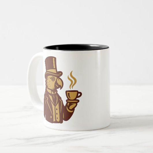 Victorian Parrot Tea Time Illustration Zweifarbige Tasse (Vorderseite Links)