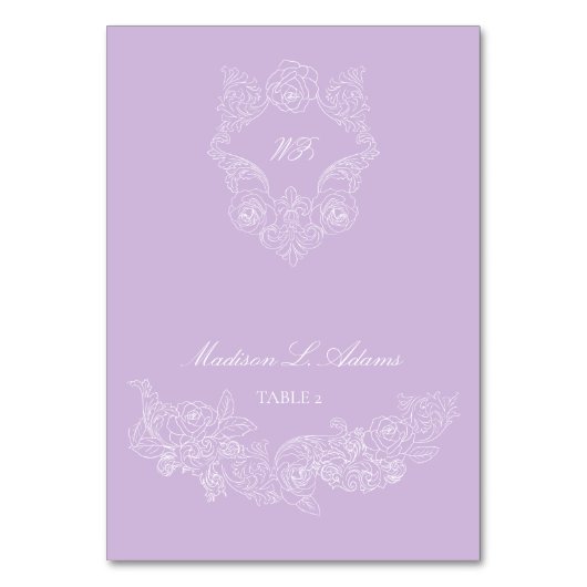 Victorian Purple Crest Elegant Foldable Name Card Tischnummer (Vorderseite)