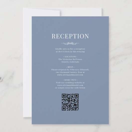 Victorian QR Code All in One Dusty Blue Wedding  Einladung (Rückseite)
