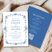 Victorian QR Code All in One Royal Blue Wedding Einladung